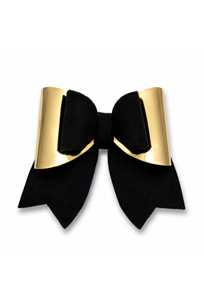 Generic Brand Glitter Detailed Bow Hair Clip 9X6 cm Black-Gold