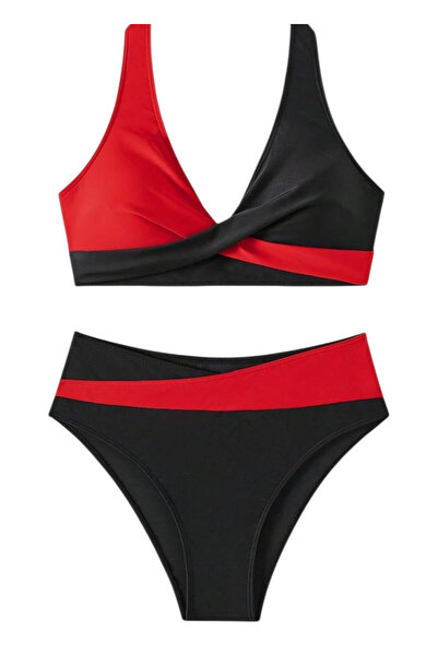 OEM Costum de baie, doua piese, rosu cu negru, XL