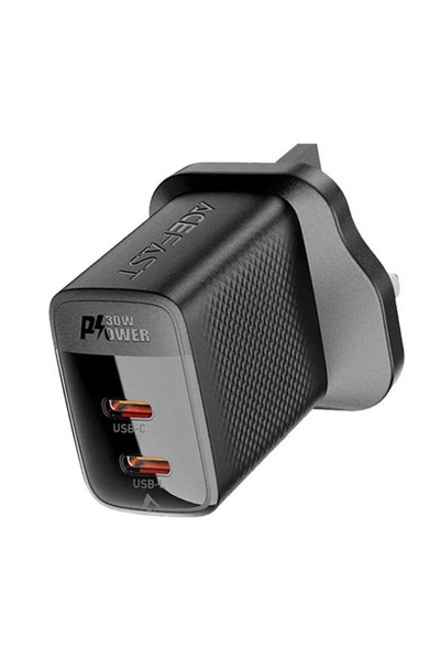 Acefast A131 GaN PD30W Wall Charger with Dual USB-C + USB-A Ports (UK Plug)