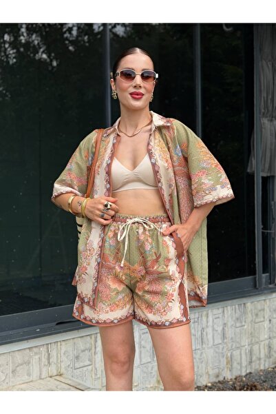 YK FASHION Etnik Desenli Şort Takım