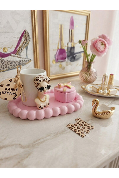 Dekor köşesi Special Design Coffee Presentation Set with Leopard Patterned Fi...