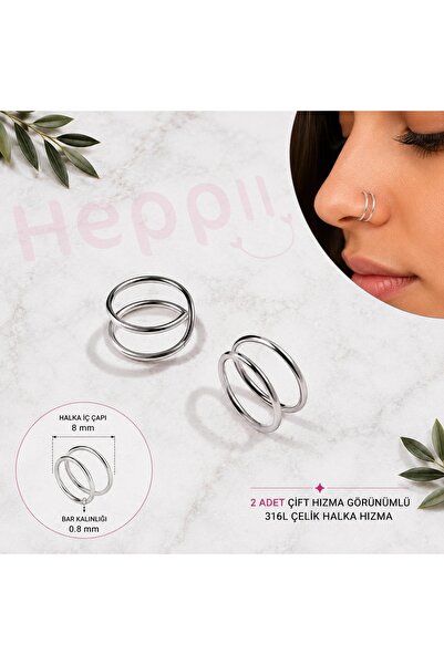 Heppii 2 Adet 316L Cerrahi Çelik Çift Hızma Görünümlü 8 mm Çelik Halka Burun ...