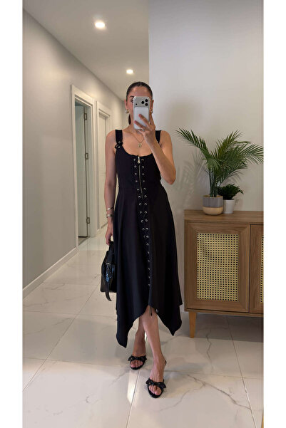 BİRCANÇİL Astla Black Asymmetrical Cut Dress