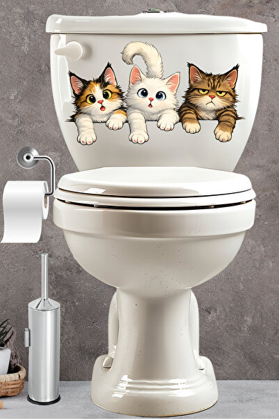 Echo Home Toilet Sticker Three Cute Naughty Little Cats Fun Bathroom Sticker Set