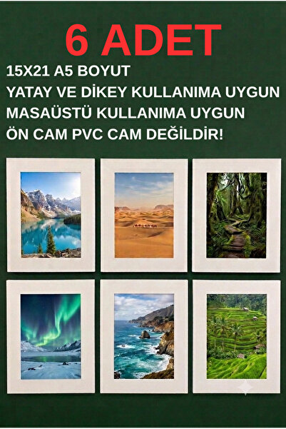 Hometaş Ev Ürünleri 6 ADET BEYAZ A5 15X21 FOTOĞRAF ÇERÇEVESİ MASAÜSTÜ VE DUVA...