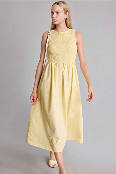 DeFacto Crew Neck Terry Cotton Sleeveless Brown Midi Dress H8429Ax26Sm