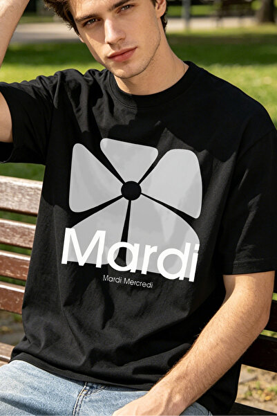 Fleck Casual Style T Shirts For Men With Mardi Mercredi Graphic And Flower De...