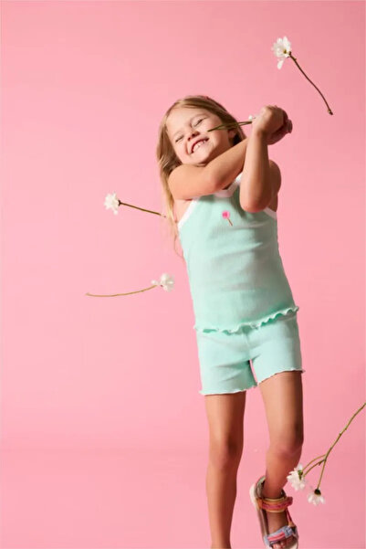DeFacto Floral Ribbed 2-Piece Mint Green Set for Baby Girl I0046A526Hs