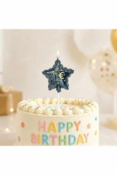 Re Metallic foil star cake candle with euro symbol length 14cm, "Happy Birthd...