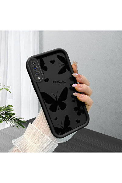 SLIMFELT Samsung Galaxy A50/A50S/A30S Uyumlu Kelebek Baskılı Siyah Silikon Kı...