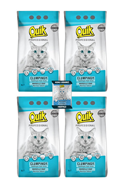 Quik 4 Adet 5LT Marsilya Sabunlu Bentonit Topaklaşan Doğal Kokusuz Kedi Kumu ...