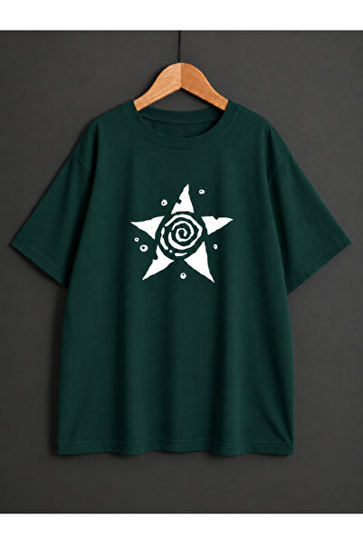 ZİYMO Unisex Y2K Star Spiral Printed Oversized T-Shirt