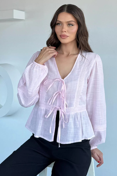 Aryena Pink Women's Front Tie Detailed Scalloped Blouse