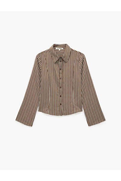 Koton Viscose Slim Fit Long Sleeve Striped Shirt