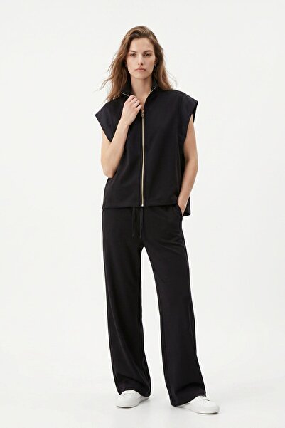 Rays Black Zippered Vest Pants Set 7031