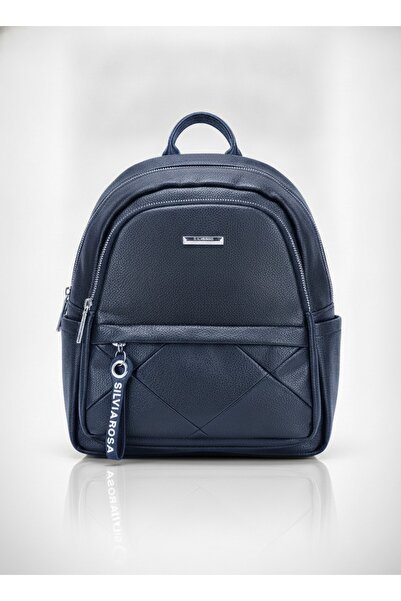 SilviaRosa Rucsac Dama Mic Piele Ecologica Buzunar Frontal Matlasat Bleumarin