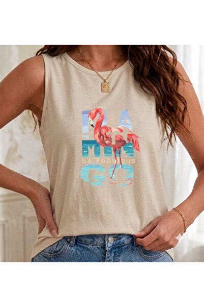 FAVORİST 1990 Flamingo Printed (Off Shoulder) Women's Tank Top T-Shirt