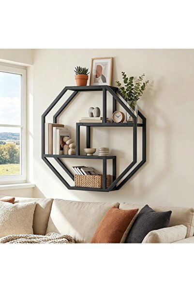 MERZANA Geometrik Metal Duvar Rafı – Modern Dekoratif Duvar Kitaplığı ve Çok ...