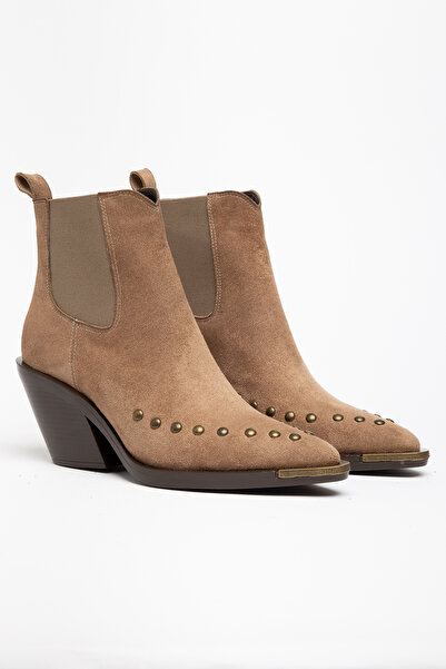 DENORA Mink Camel Matte Suede Flat Trok Detail Elastic Metal Toe Western Cowb...