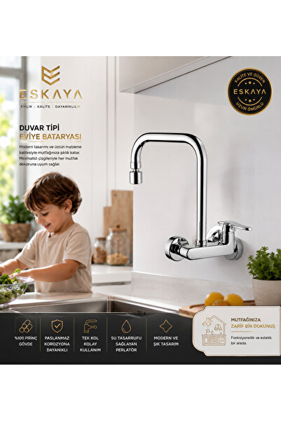 ESHOME Eskaya Duvardan Oynar Uçlu Mutfak batrayası Çeşmesi musluğu