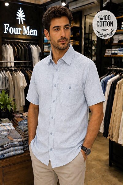 Beyome Men's 100% Cotton Short Sleeve Shirt Comfortable Fit Summer Breathable...