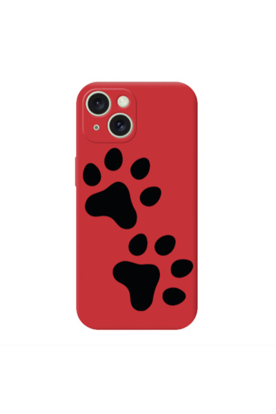 Other Apple iPhone 15 Plus Paws Red Colored Silicone TPU Θήκη