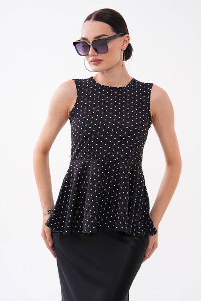 ŞİMAL Women's Flounced Polka Dot Sleeveless Blouse 260629 -