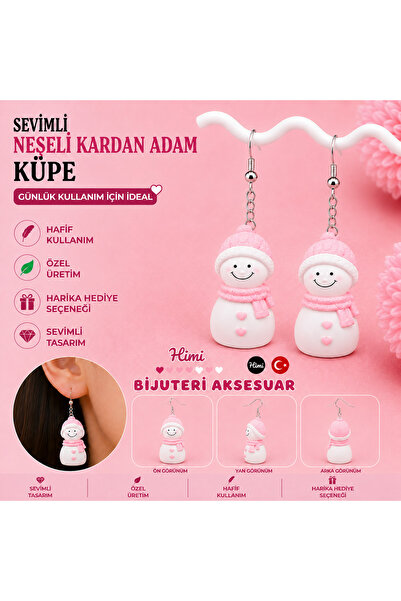 himi bijuteri aksesuar Cute Pink Hat Snowman Figured Dangle Earrings Lightwei...