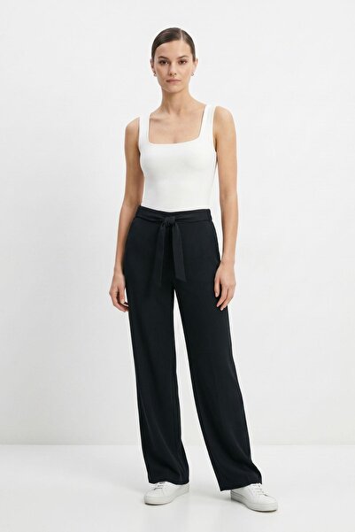 Rays Black Trousers with Wide Legs and Tie Detail 3212