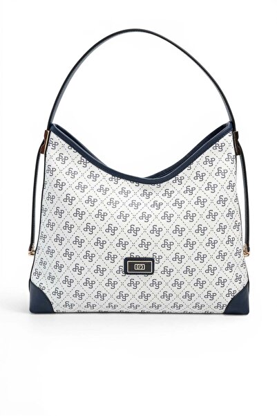 Silver Polo White - Navy Blue Monogram Women's Shoulder Bag Sp1285