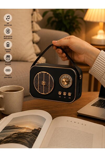 kawigo M4 Retro Bluetooth Hoparlör 5W Kablosuz Taşınabilir Hoparlör Type-C Şarjlı TF Kart Destekli Nostaljik Radyo Tasarım Ev, Ofis, Kamp İçin Mini Bluetooth Hoparlör