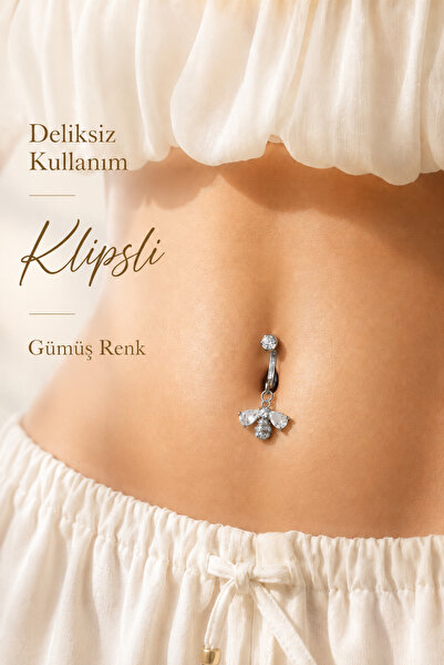 Sacce Scarves&Accessories Deliksiz Göbek Piercingi Klipsli Arı Model Çelik Zi...