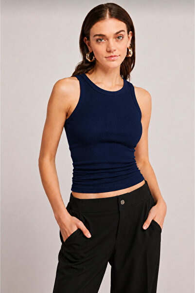 RİEMA Ribbed Athlete Halter Full-Collar Summer Blouse Thick Strap Blouse Cotton