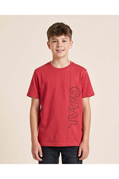 REDTAG Senior Boys Red Goal Graphic T-Shirt