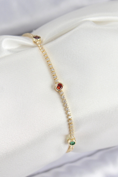 ARMÜZ Brass Zircon Stone Assortment Model Gold Color Women's Bracelet