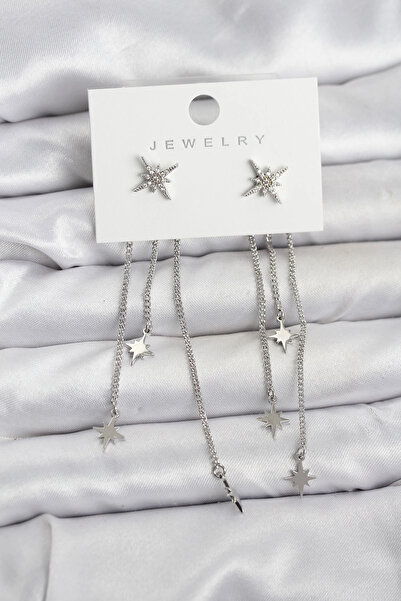 ARMÜZ Polar Star Model Silver Color Brass Dangle Women's Earrings