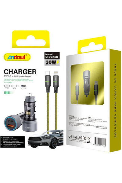 Andowl Φορτιστής αυτοκινήτου 30W με θύρες: 1xUSB 1xType-C με καλώδιο Type-C Κ...