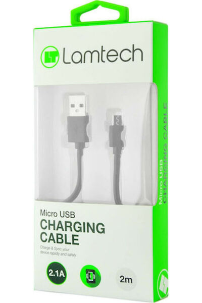 Lamtech Καλώδιο USB 2.0 σε micro USB, κανονικό, 2μ, Γκρι (LAM440962)