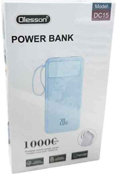 OEM Olesson DK15 Power Bank 10000mAh με θύρα USB-A και θύρα USB-C Ανοιχτό μπλε