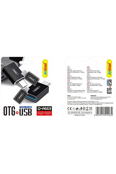 Andowl Μετατροπέας Προσαρμογέας USB Type-C Q-a663 OTG+USB "