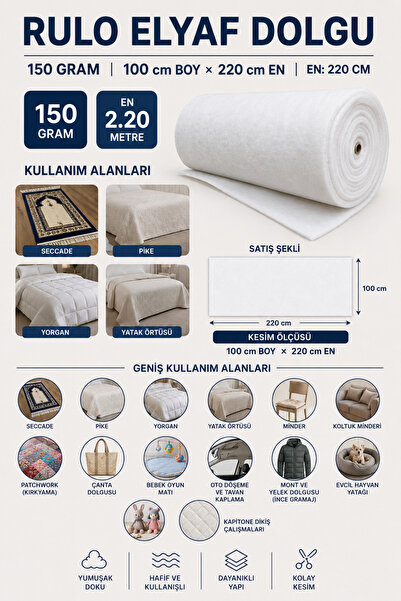 RuzgarHome 150 Gr Rulo Metrelik Vatka Elyaf 220cm En | Seccade, Pike, Yorgan ...