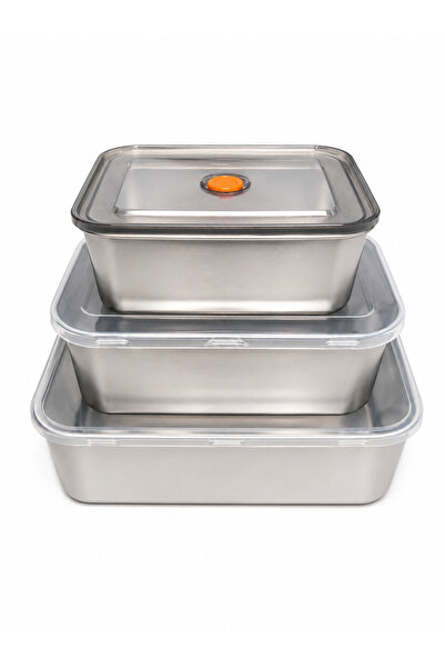 wei Set 3 caserole din inox cu capace etanșe, recipiente pentru depozitarea a...