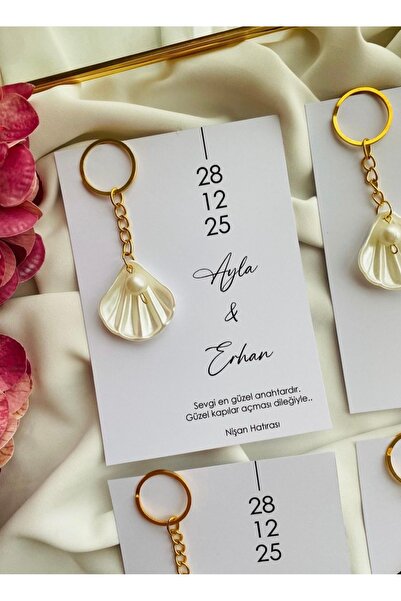İstiridye Anahtarlık 10 Adet Nişan,Kına ,Nikah, Söz, Baby shower , Mevlik Hediyelik