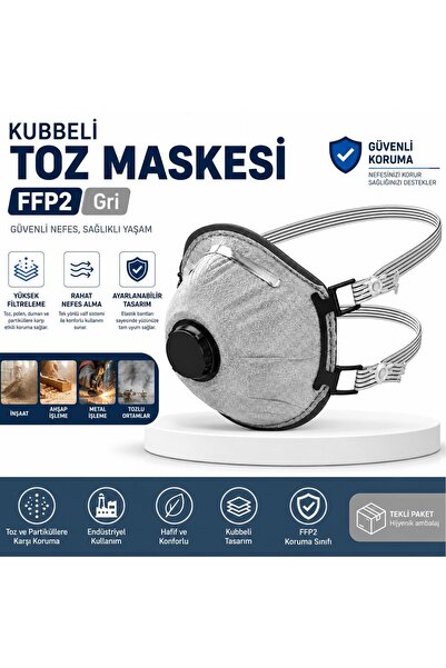 NZB (1 Adet) Kubbeli Toz Maskesi FFP2 Gri Yüksek Filtreleme Koruyucu Solunum ...