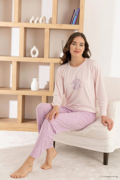 Pijamoni Women's Milan Fabric Crew Neck Long Sleeve Pajama Set