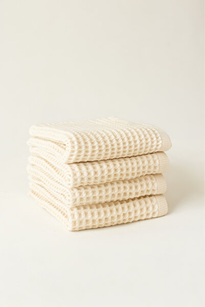 vivamaison Waffle Hand Towel Face Towel Set of 4 100% Cotton 50X70 cm Quick D...