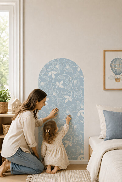 Sim Tasarım Blue Floral Pattern Arch Wall Sticker Children's and Baby's Room ...