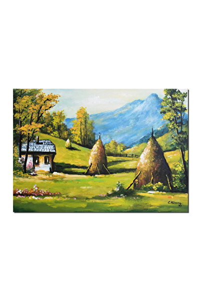 artnova Tablou peisaj montan cu capite de fan pictat manual, Maretie, 70x50cm...