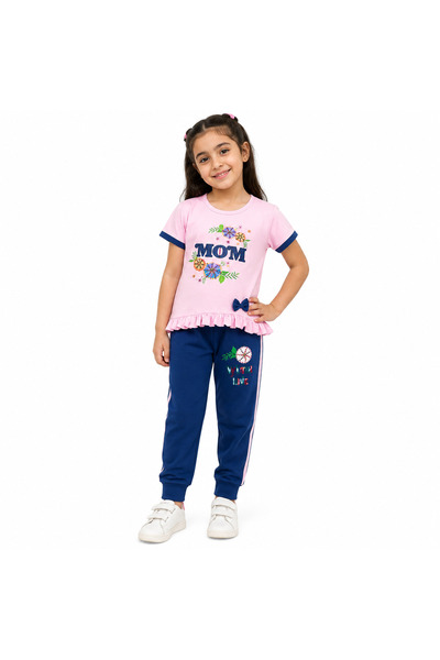 Generic Girls' Set T-Shirt and Trousers with Mom and Flower Print |   Feminin...