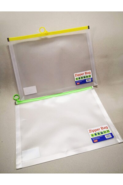 Linea A4 Şeffaf Fermuarlı Zarf Dosya 2'li - Fıstık Yeşili + Sarı 24x33 cm Fon...